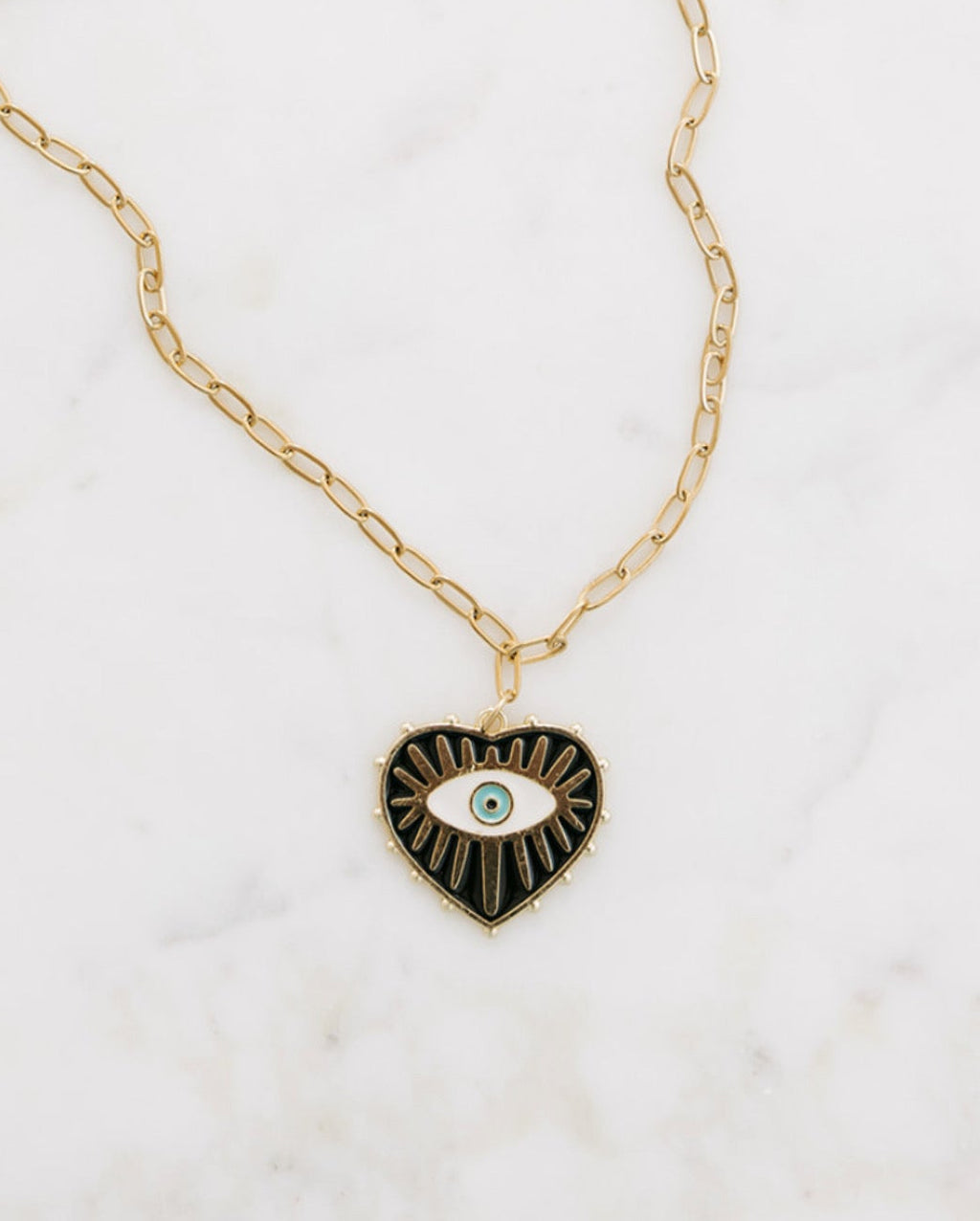 Enamel Heart & Evil Eye Necklace