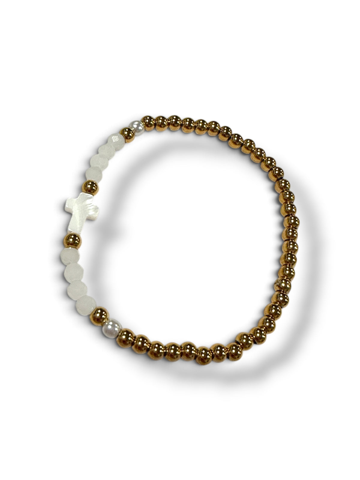 Pearl Cross White Beaded Bracelet
