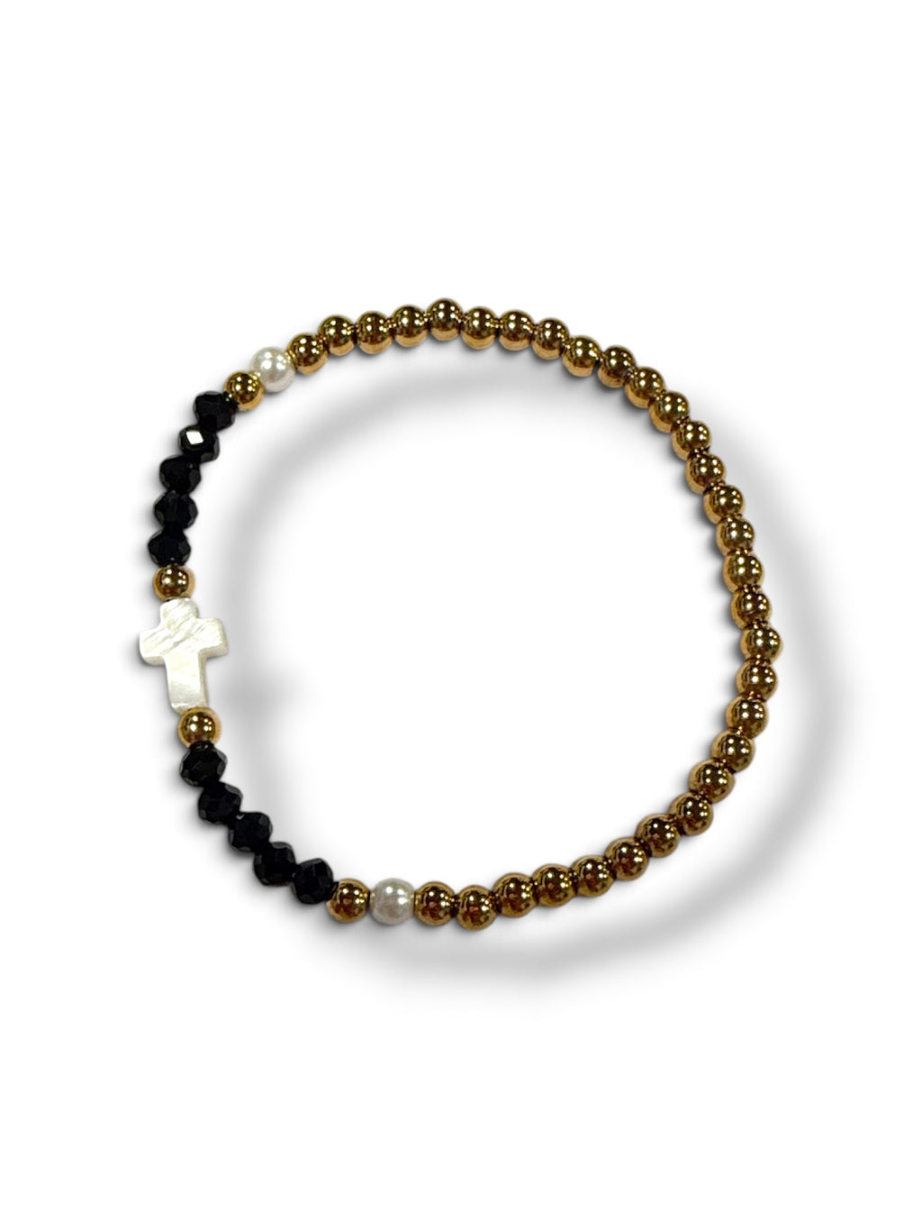 Pearl Cross Black Beaded Bracelet