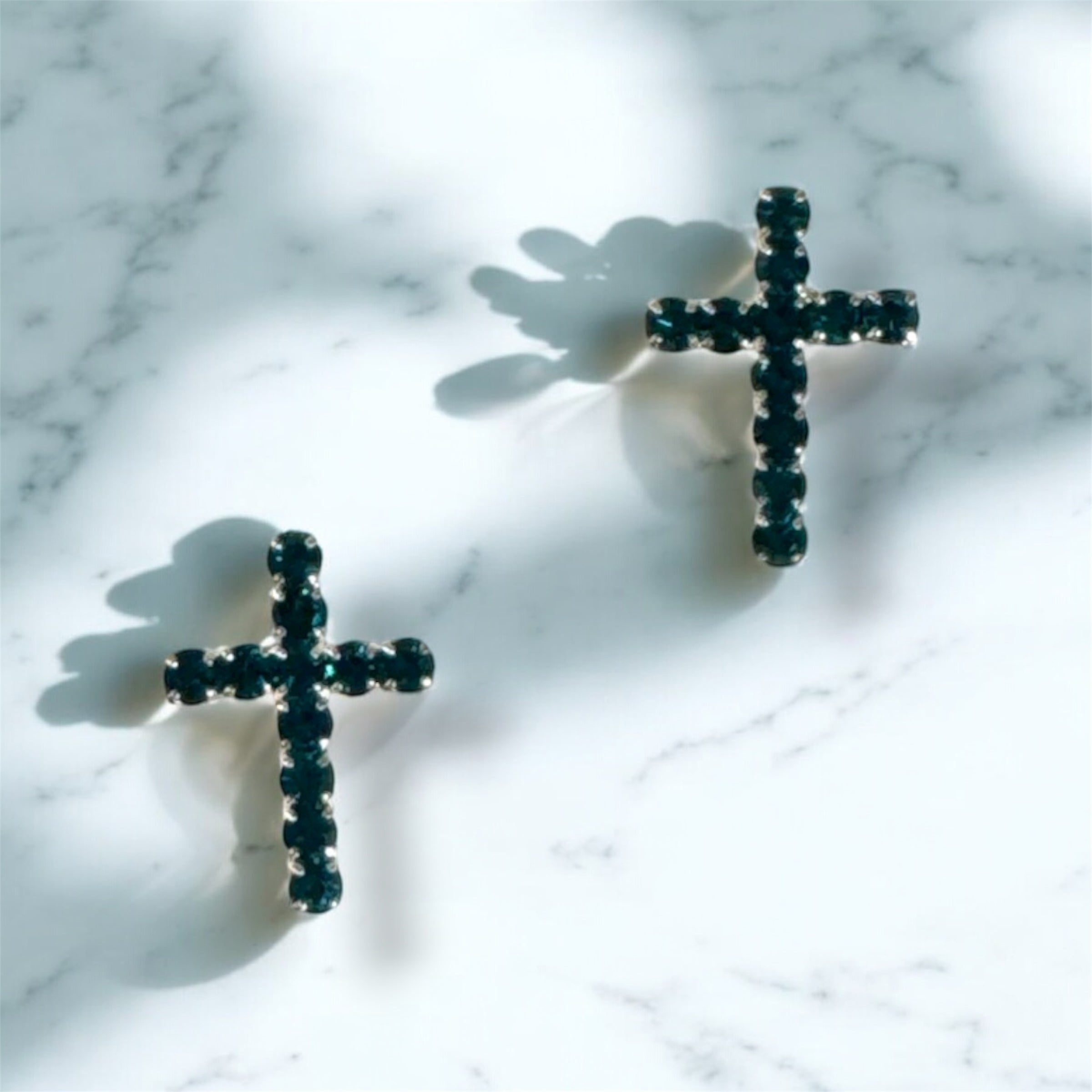 Aqua Green Cross Earrings
