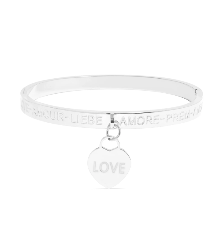 Love Languages Heart Charm Bangle