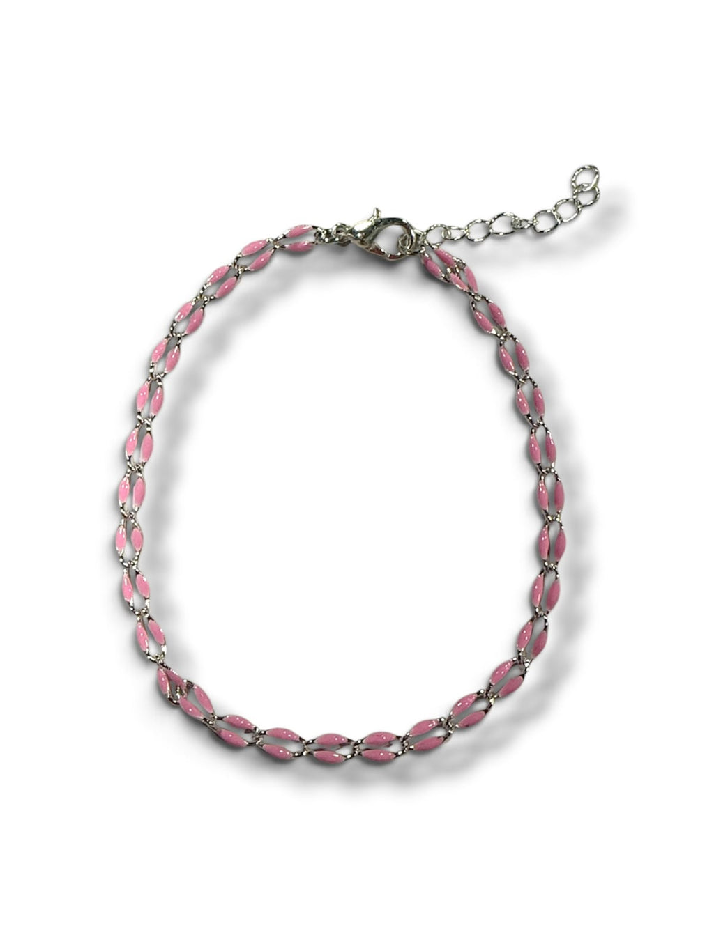 Silver Enamel Baby Pink Bracelet