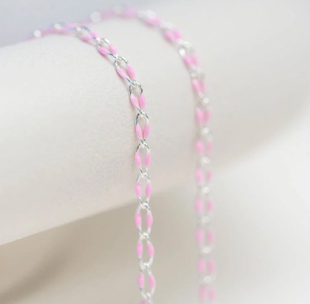 Silver Enamel Baby Pink Bracelet