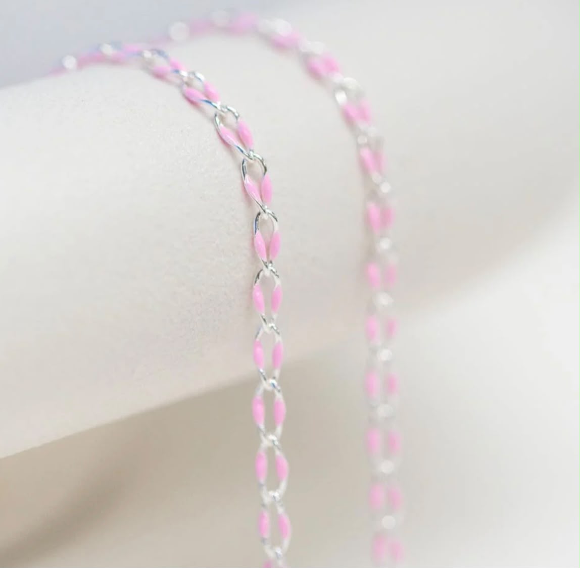 Silver Enamel Baby Pink Bracelet
