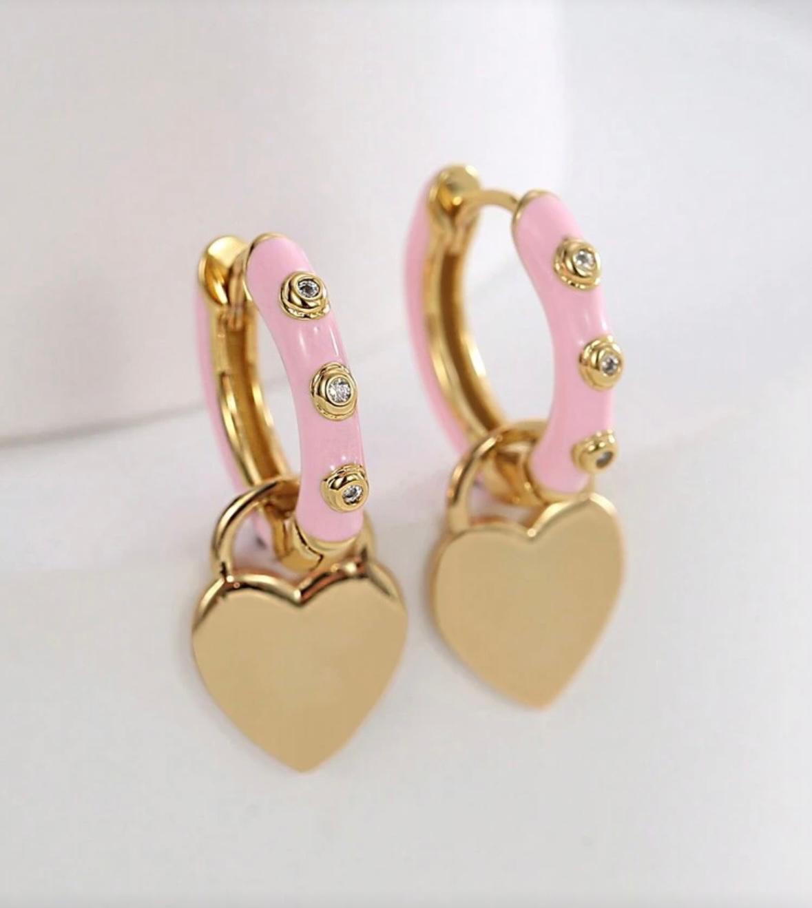 Heart Pink Hoops Earrings