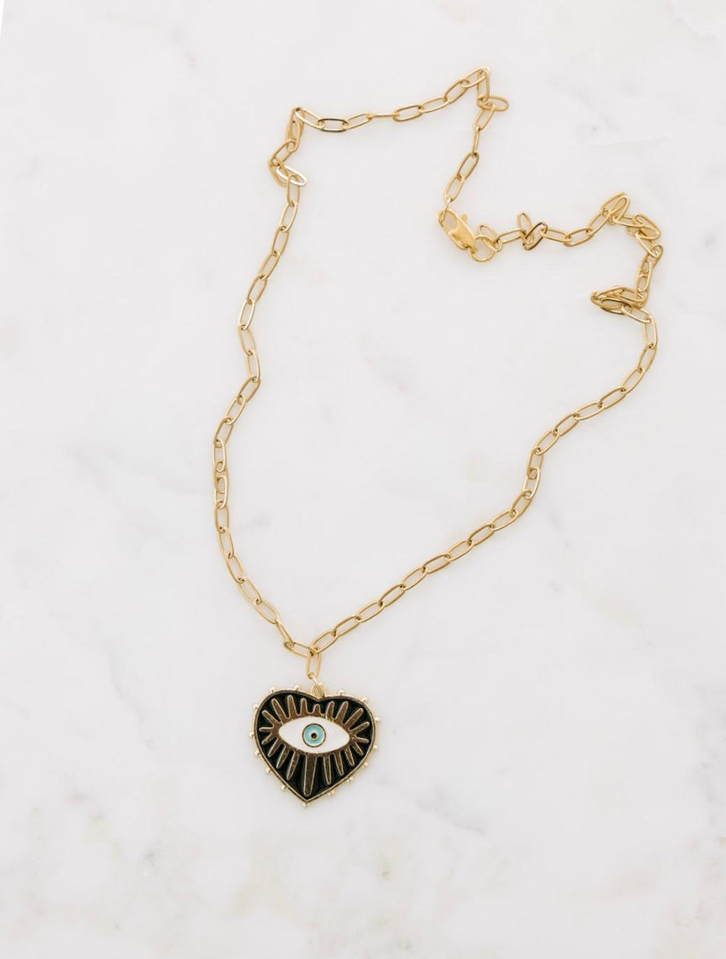 Enamel Heart & Evil Eye Necklace